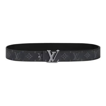 LOUIS VUITTON Calfskin Leather Belts Men's Black Width 3.5CM