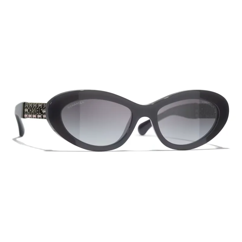 CHANEL Acetate Metal Calfskin Irregular Shape Sunglasses Unisex Dark Gray-3
