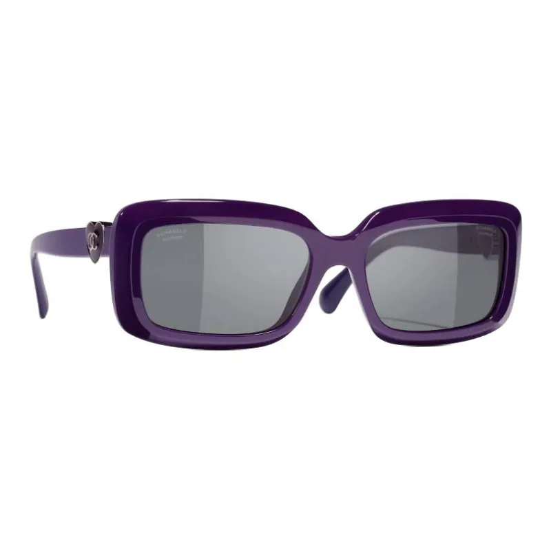 CHANEL Acetate Rectangular Sunglasses Women's Purple-0