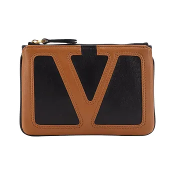 Valentino GARAVANI Leather Clutch Women's Black & Brown
