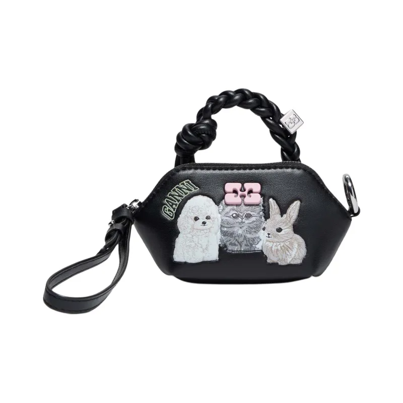 GANNI Recycled Leather One Shoulder Handbag Mini Women's Black-0
