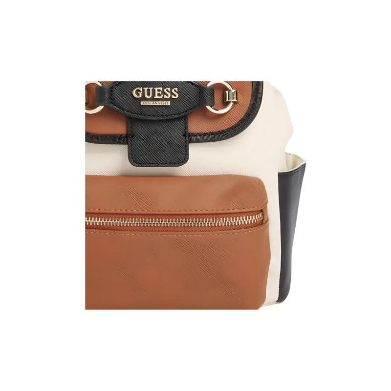 GUESS Artificial Saffiano Leather Backpack Unisex Beige Brown-4