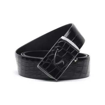 Satchi Cow Leather Belt Men's Black Width 3.7cm
