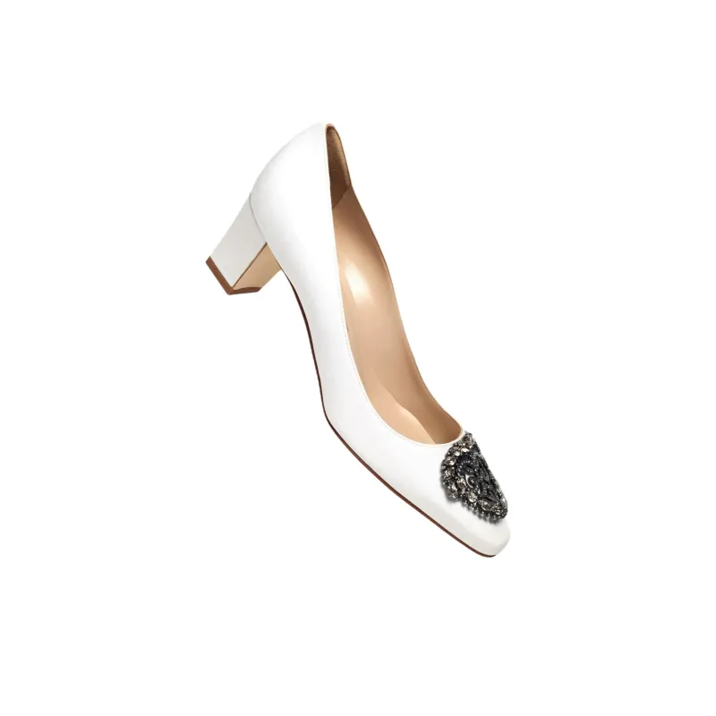 MANOLO BLAHNIK Okkato Block Heel High Heels 5cm Women's White-3