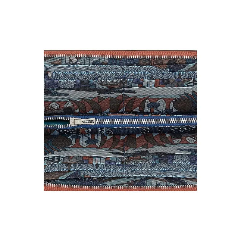 HERMES Silk'In Epsom Calfskin Zippers Long Wallet Women's Crimson & Paradise Blue & Dark Blue-3