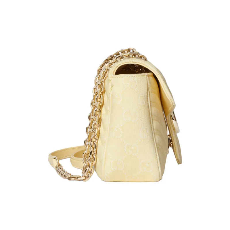 GUCCI GG Marmont Denim Crossbody Bag, Shoulder Bag Medium Size Women's Yellow & White-2