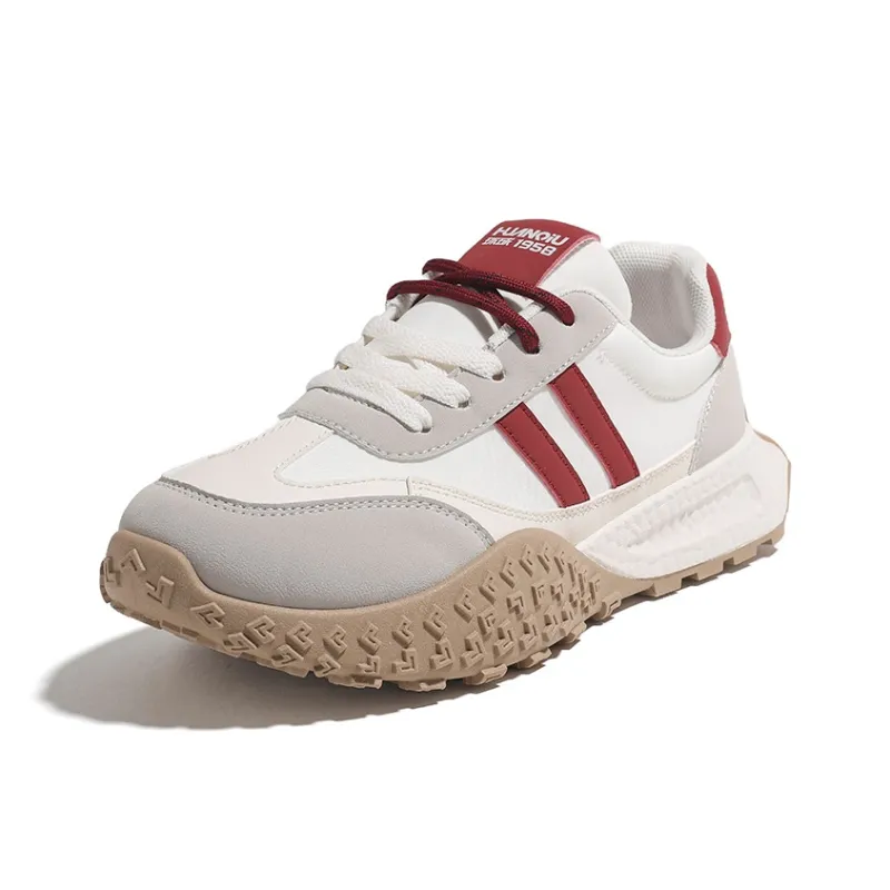 HUANQIU Abrasion Resistant Lightweight Height Increasing Low Top Casual Shoes Women's Beige Red-1