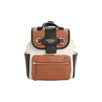 GUESS Artificial Saffiano Leather Backpack Unisex Beige Brown