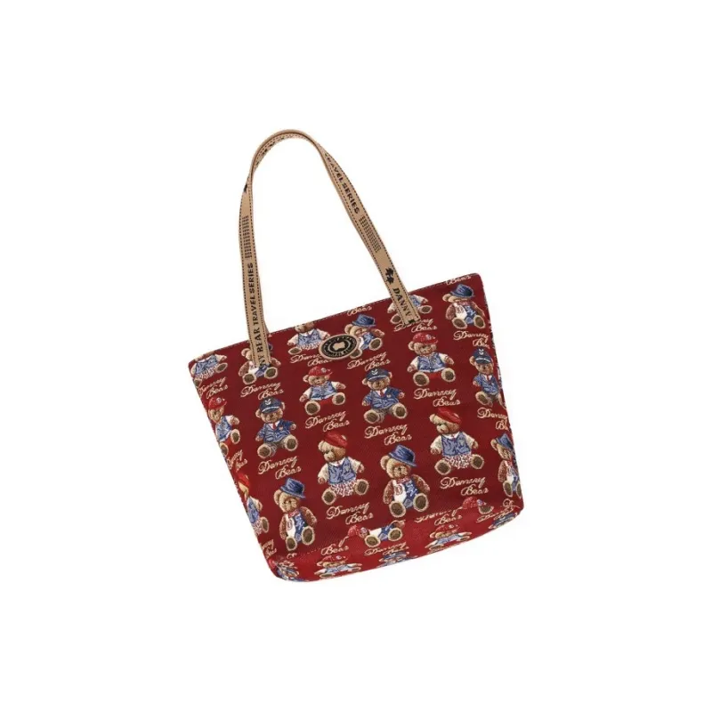 DANNYBEARJEANS Fabric Tote Bag, Shopping Bag, Shoulder Bag Regular Unisex Gentleman Bear Red-1