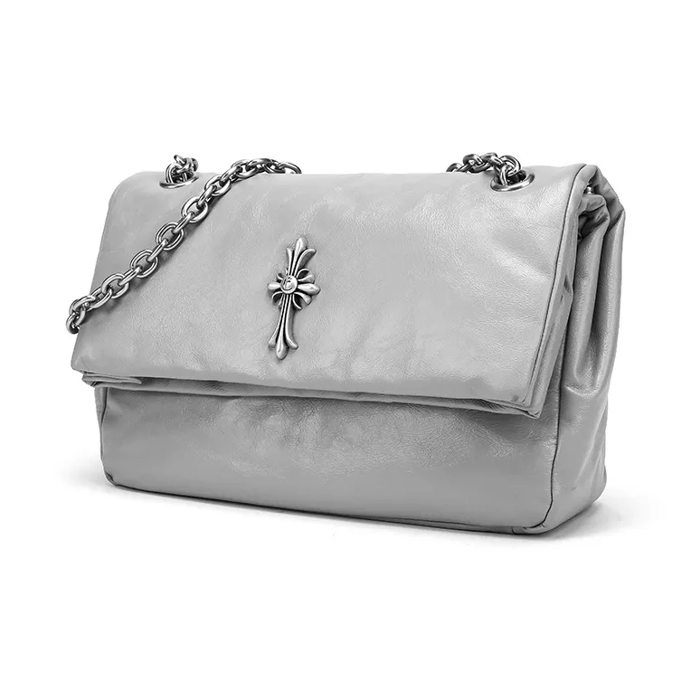 Ed Hardy Classic Series Cow Leather Shoulder Bag, Crossbody Bag Regular Women's Crack Black/Graphite Gray-8
