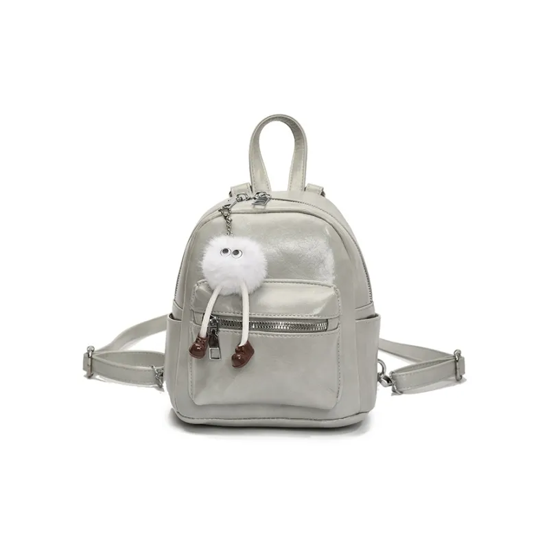 BAODIDAISHU PU Small Backpack Women's White/Light Gray/Black/Blue/Pink-7