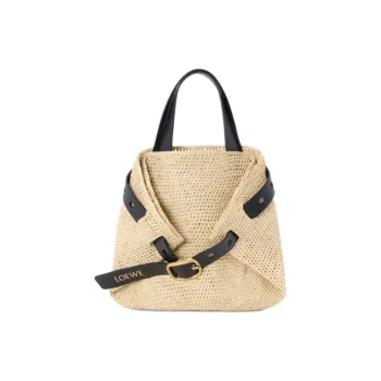 LOEWE Raffia Tote Bag, Shopping Bag, Shoulder Bag, Crossbody Bag, Handbag Mini Women's Beige & Black