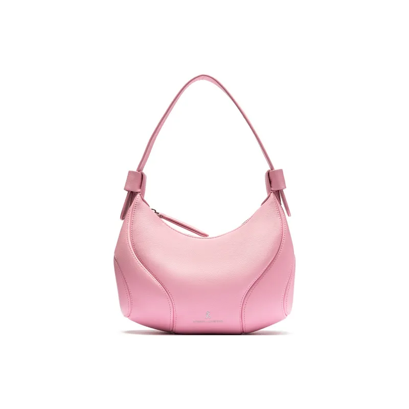 ROBERTA DI CAMERINO Synthetic Leather Underarm Baseball Shoulder Bag Women's Barbie Pink/Classic Black-0