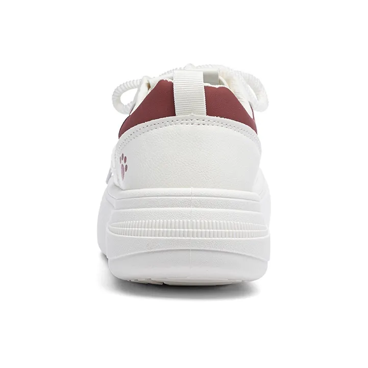 RENBEN Anti Slip Wear Resistant Low Top Skateboard Shoes Women's Beige Burgundy-4