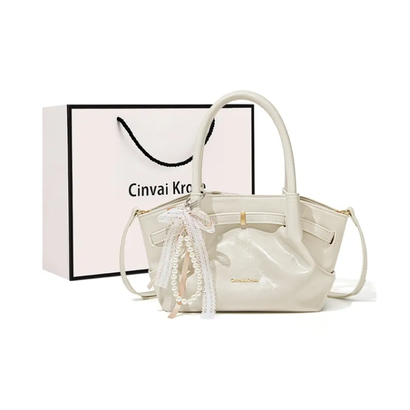 CinvaiKrose Synthetic Leather Basket Bag, Shoulder Bag, Crossbody Bag, Handbag Trumpets Women's Ecru/Black-0