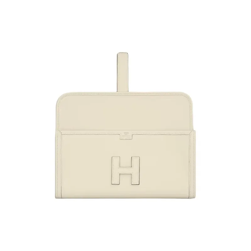 HERMES Jige Elan Swift Calfskin Clutch Women's I2 Nata Cream White-1