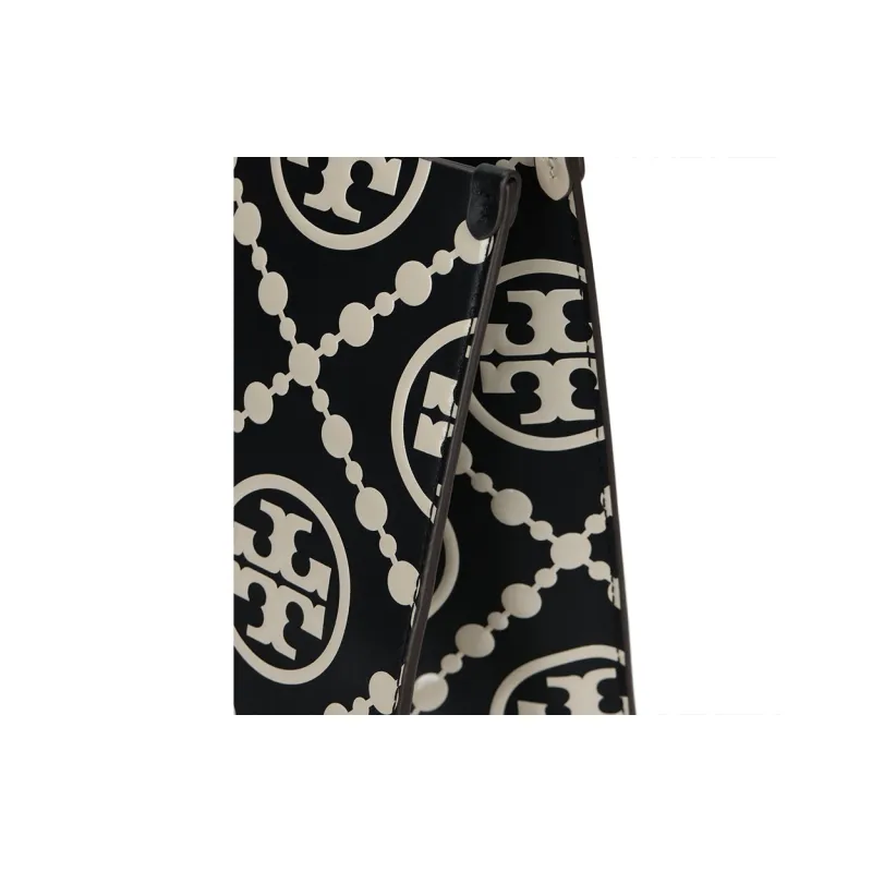 TORY BURCH T Monogram Contrast Embossed Tote Black/White-5