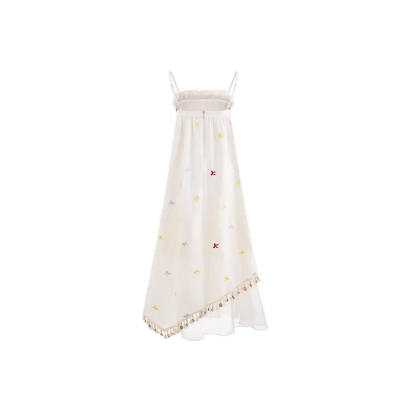 SNZX Slip Dresses Women's Apricot With Colorful Butterflies-1