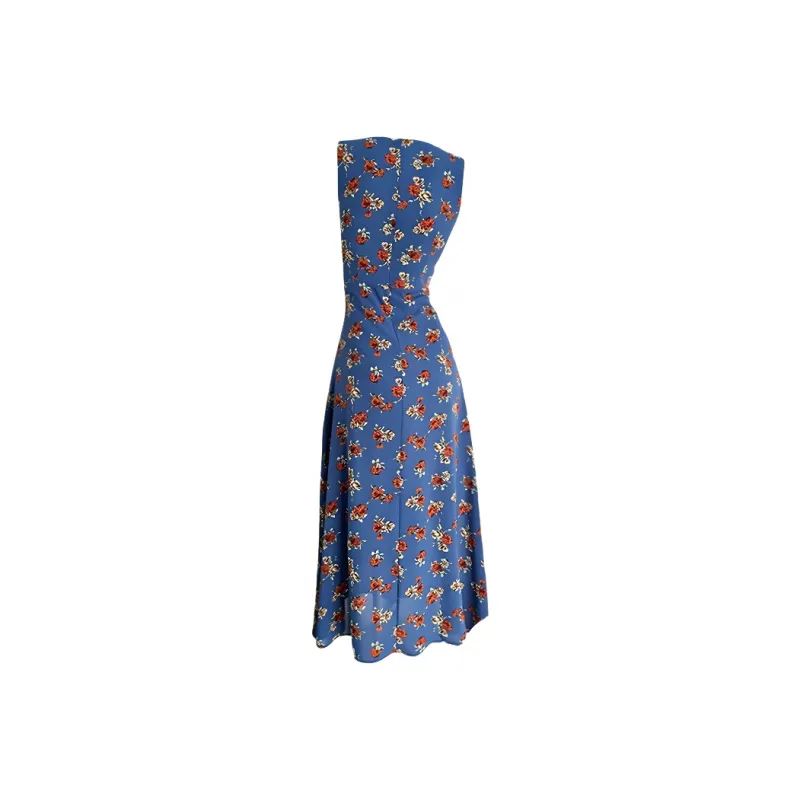 AFGGD Sleeveless Dresses Women's Navy Blue Floral-1