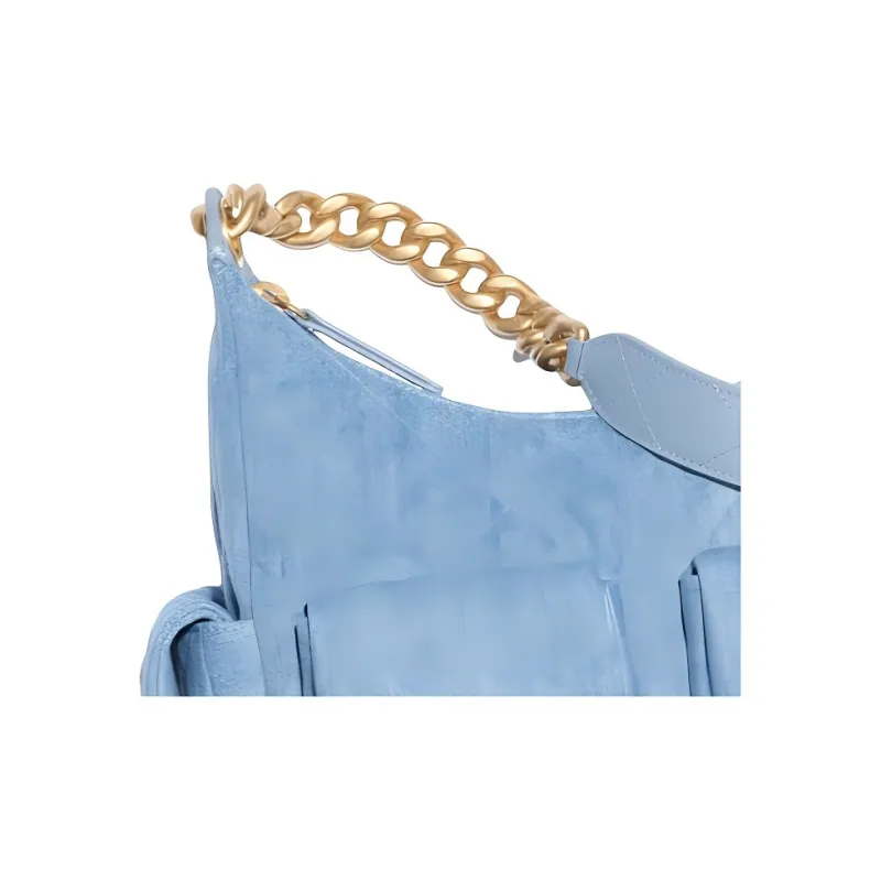 CHANEL Washed Denim & Gold Metal Hippy Bag Hobo Bag Shoulder Bag Tubas Women's Blue-3