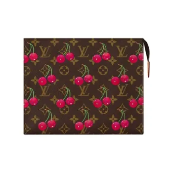 LOUIS VUITTON Takashi Murakami, Collaboration Poche Toilette Leather Clutch Men's Brown