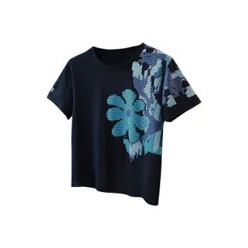 Cypress House T Shirts Women's Black With Blue Floral