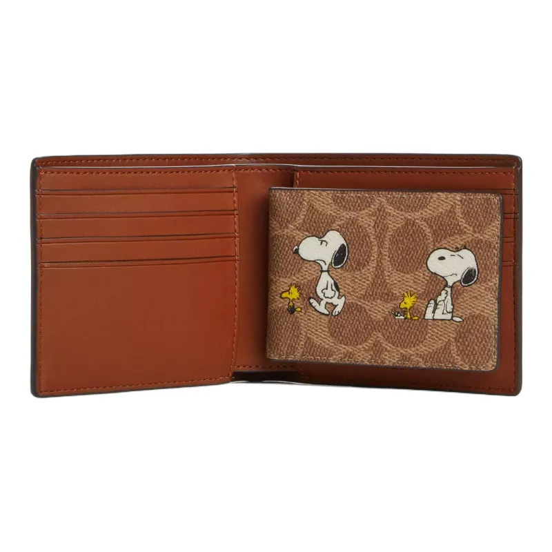 COACH PEANUTS Snoopy, Collaboration Coated Canvas Wallet Mini Men's Brown-1