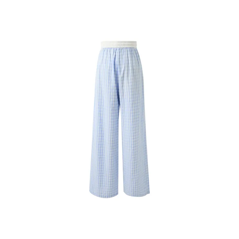 3COLOUR Casual Pants Women's Sky Blue Plaid-1