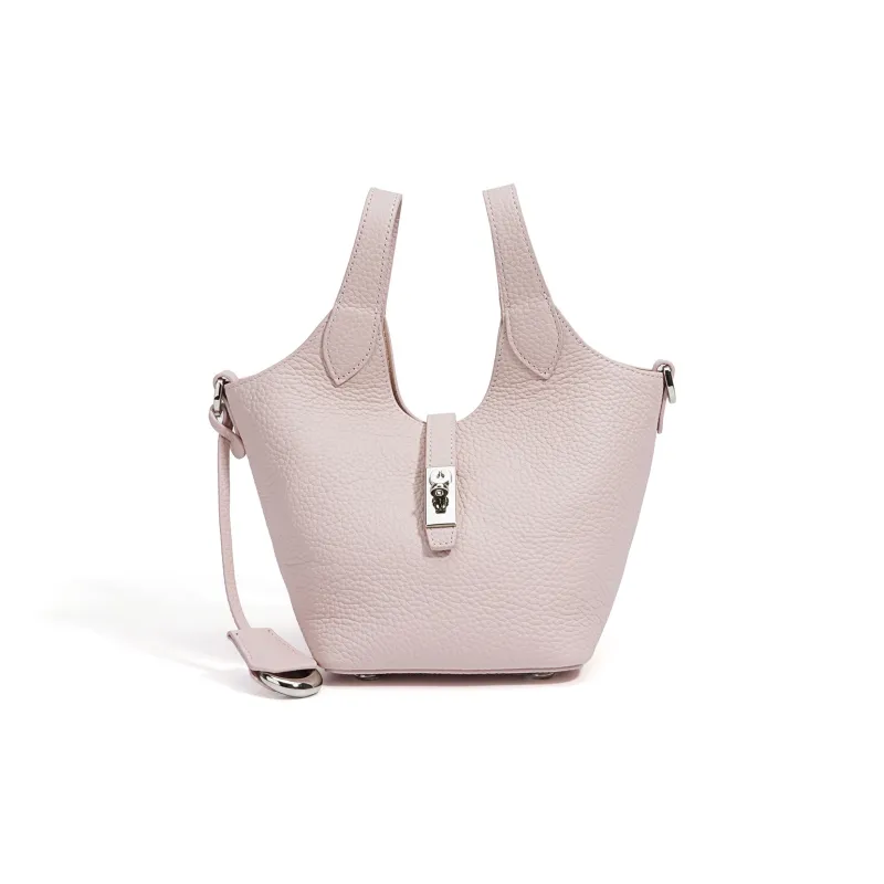 COURONNE Top Grain Cow Leather Handbag Women's Light Gray/Milkshake Pink/Black/Chick Yellow-11