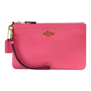 COACH Wristlet Leather Pochette Wrist Bag Clutch Trumpets Women's Pink