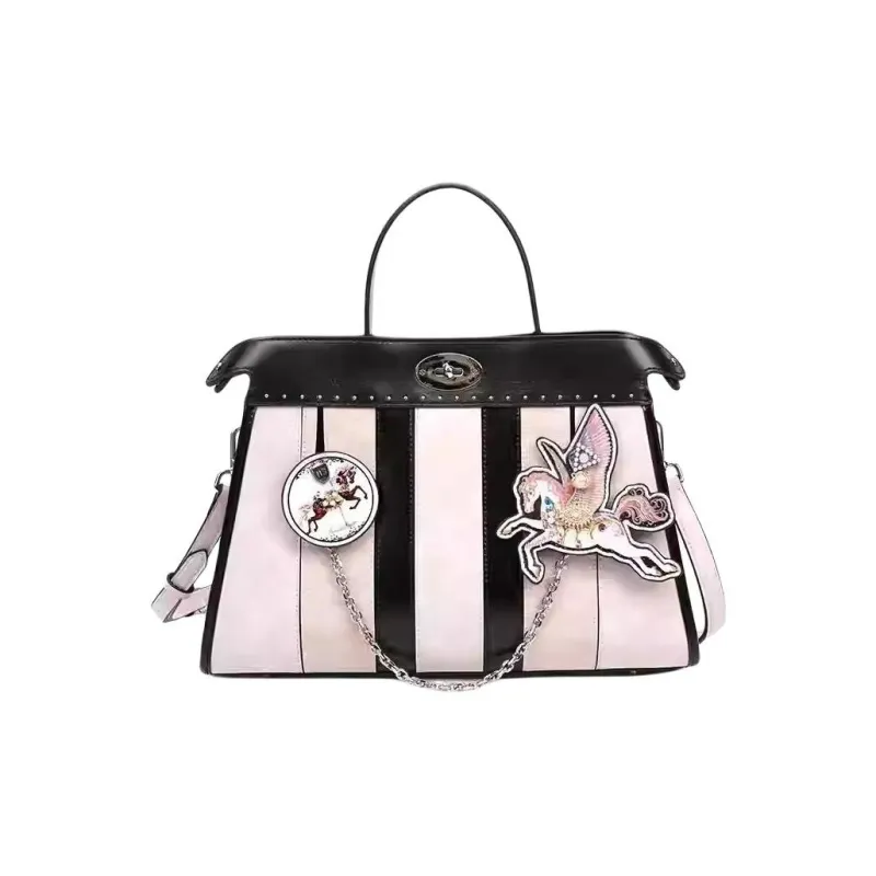 Anthracene Cowhide Patchwork Canvas Shoulder Bag, Crossbody Bag, Handbag Women's Multicolor-0
