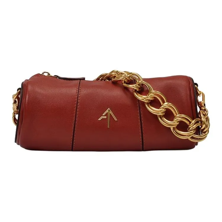 Manu Atelier Cylinder Leather Shoulder Bag Arrow Bag Cylinder Bag Baguette Bag One Shoulder Handbag Women's Dark Red-2