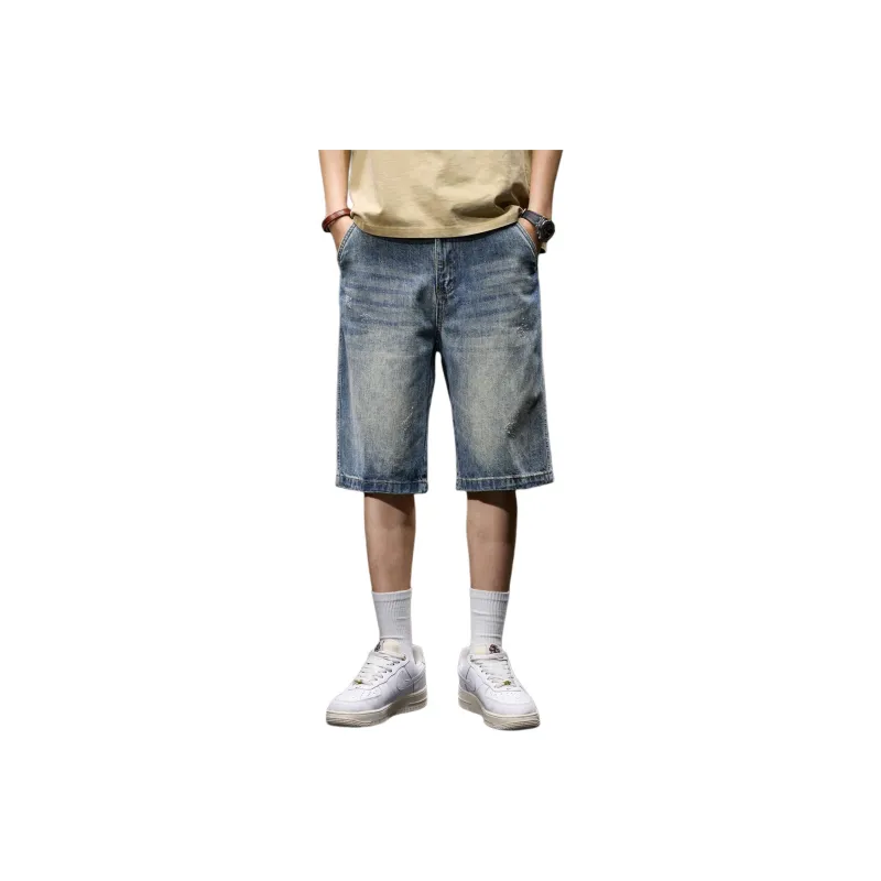 BUYDAUL Denim Shorts Men Blue-0