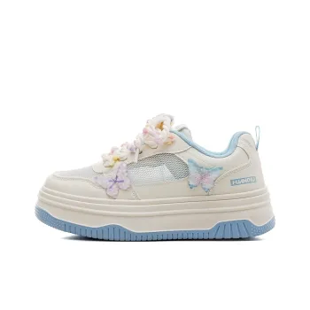 HUANQIU Slip Resistant Shock Absorbers With Abrasion Resistant Properties Low Top Skateboard Shoes Women's Beige Blue
