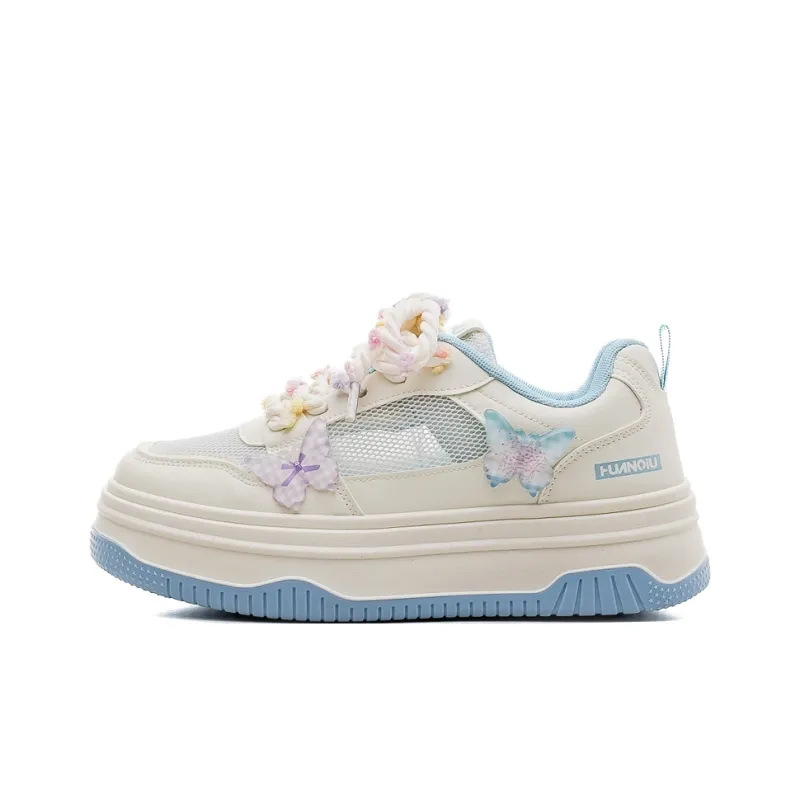 HUANQIU Slip Resistant Shock Absorbers With Abrasion Resistant Properties Low Top Skateboard Shoes Women's Beige Blue-0