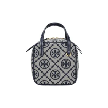 TORY BURCH T Monogram Fabric With Leather Square Bag Handbag Shoulder Bag Crossbody Bag Women's Navy