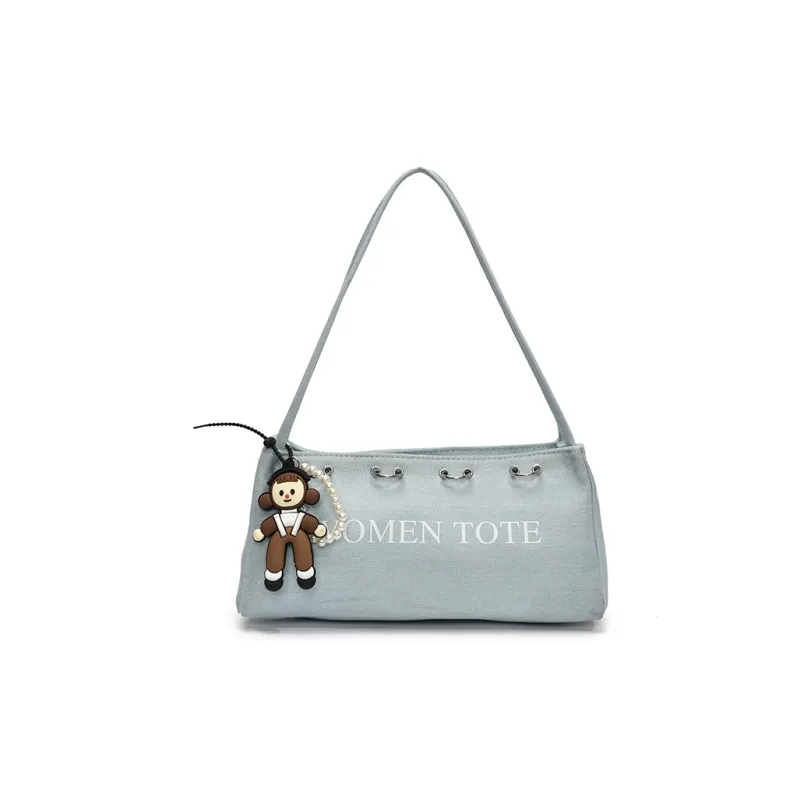 Meow In The Grass Denim One Shoulder Handbag Women's Multicolor-16