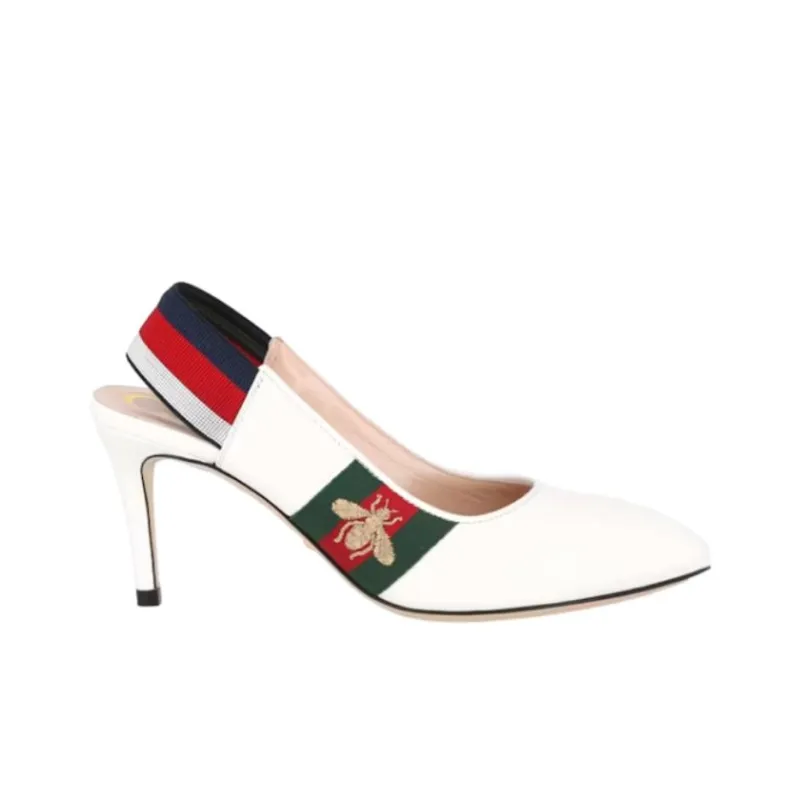 GUCCI Sylvie Leather Web Slingback Pumps White Multi Women's-1