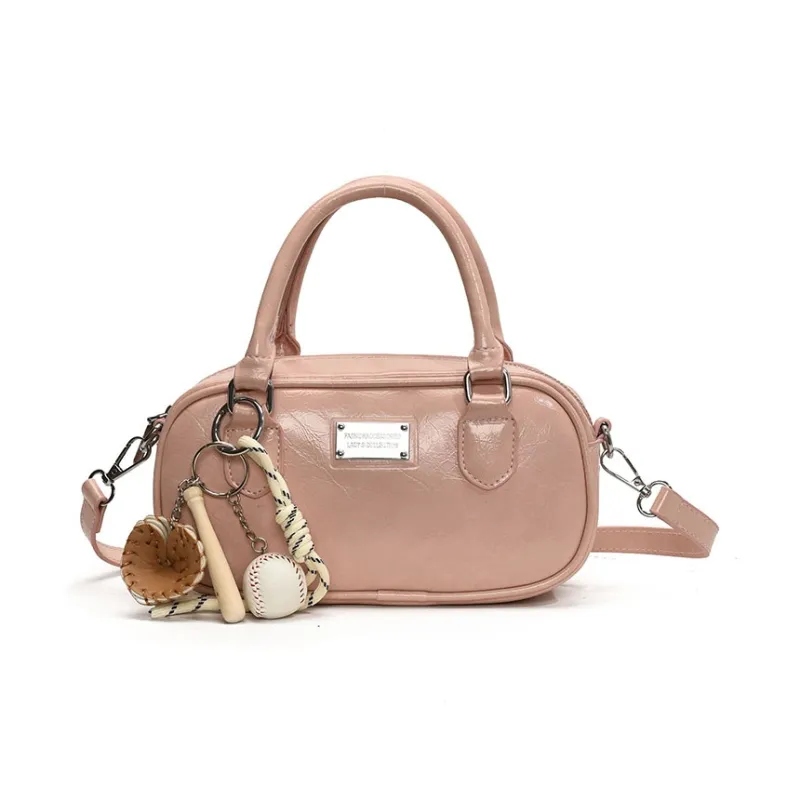 Yalu PU Shoulder Bag, Crossbody Bag, Handbag Unisex Ecru/Black/Pink-18