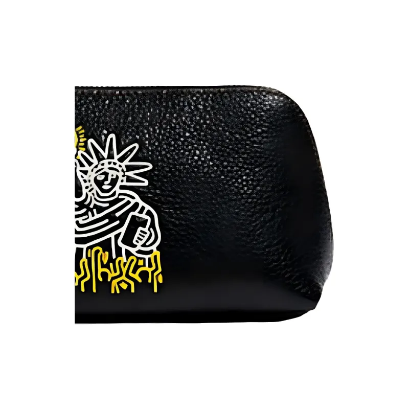 COACH Keith Haring Collaboration Cosmetic Leather Makeup Bag Women's Black-2