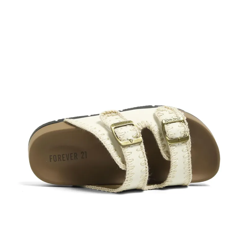 FOREVER 21 Quiet Slip Resistant Odor Resistant Abrasion Resistant Slide Slippers Women's White-3