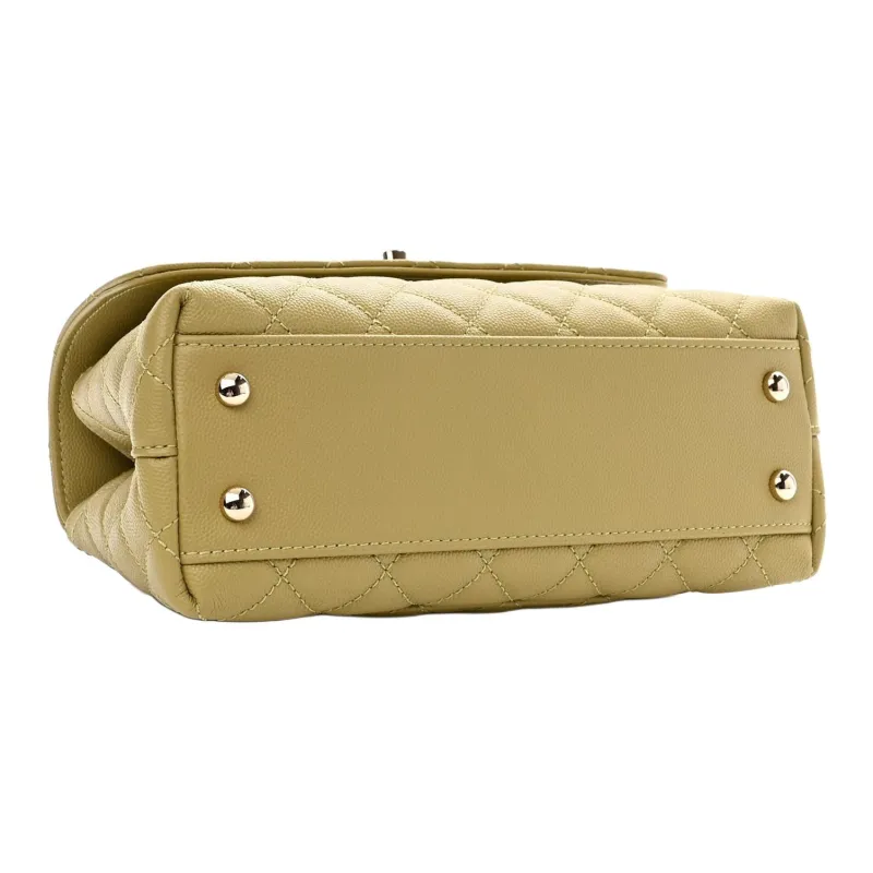 CHANEL Coco Handle Embossed Calfskin Flap Bag, One Shoulder Handbag Women's Yellow-1
