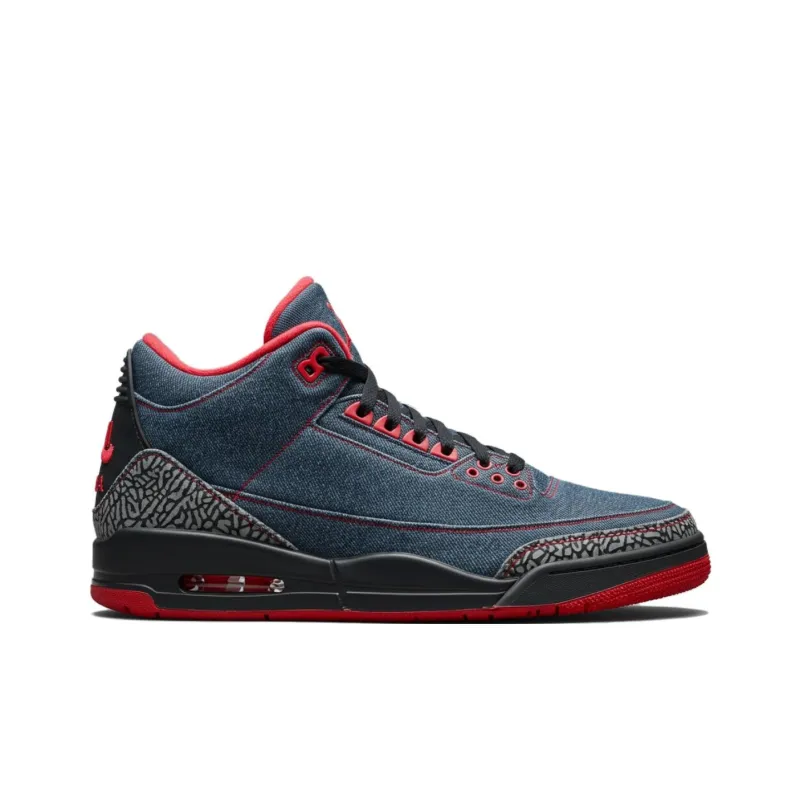 Levi's x Jordan Air Jordan 3 Anti Slip Wear Resistant Low Top Vintage Basketball Shoes Unisex Blue Red-1