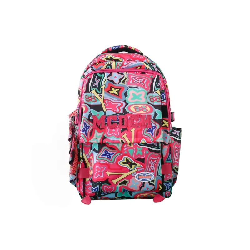 Vack Nylon Backpack Unisex Orange Red/Black/Rose Red/Green-11