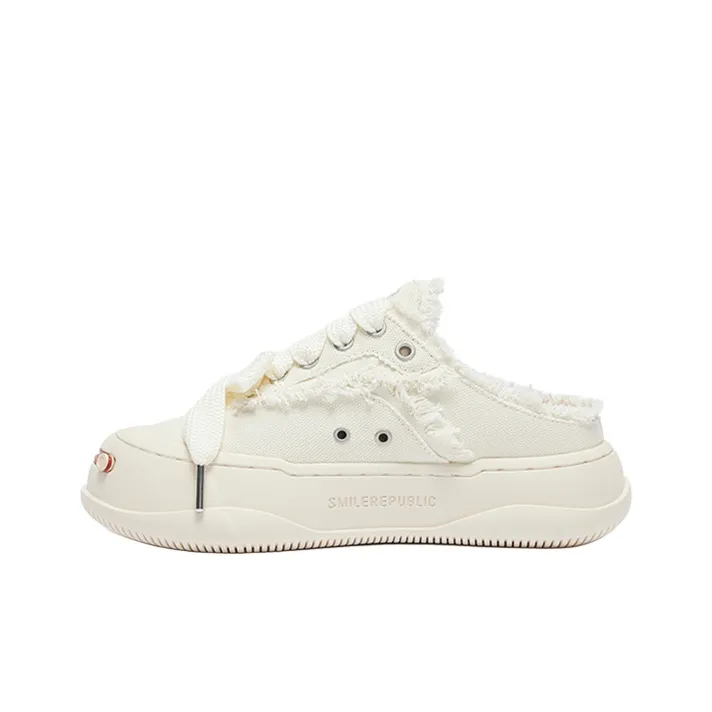SMILEREPUBLIC Anti-Slip And Wear-Resistant Lightweight Height Increasing Low-Top Canvas Shoes Unisex White-1