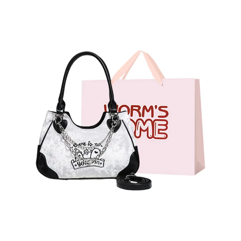 Worm's Home PU Shoulder Bag, Crossbody Bag, Handbag Women's White-0