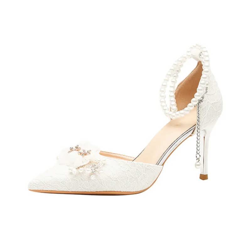 GOSO Slim Heel High Heels Women's White-0