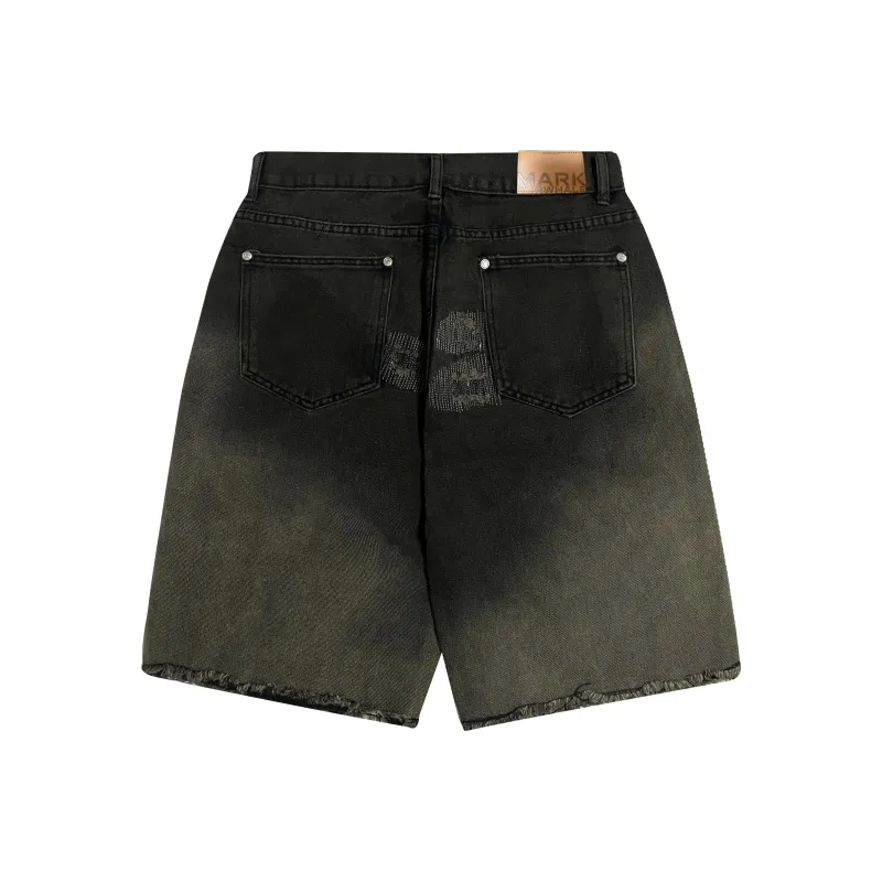 FAIRWHALE Denim Shorts Unisex Black Gray-1