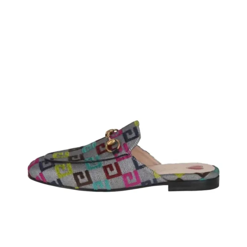 GUCCI Lurex Embroidered Princetown Mules Silver Women's-0