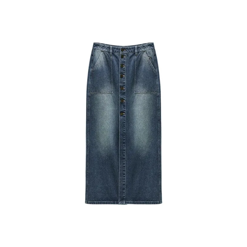 INSUN Denim Long Skirts Women's Slate Blue-3